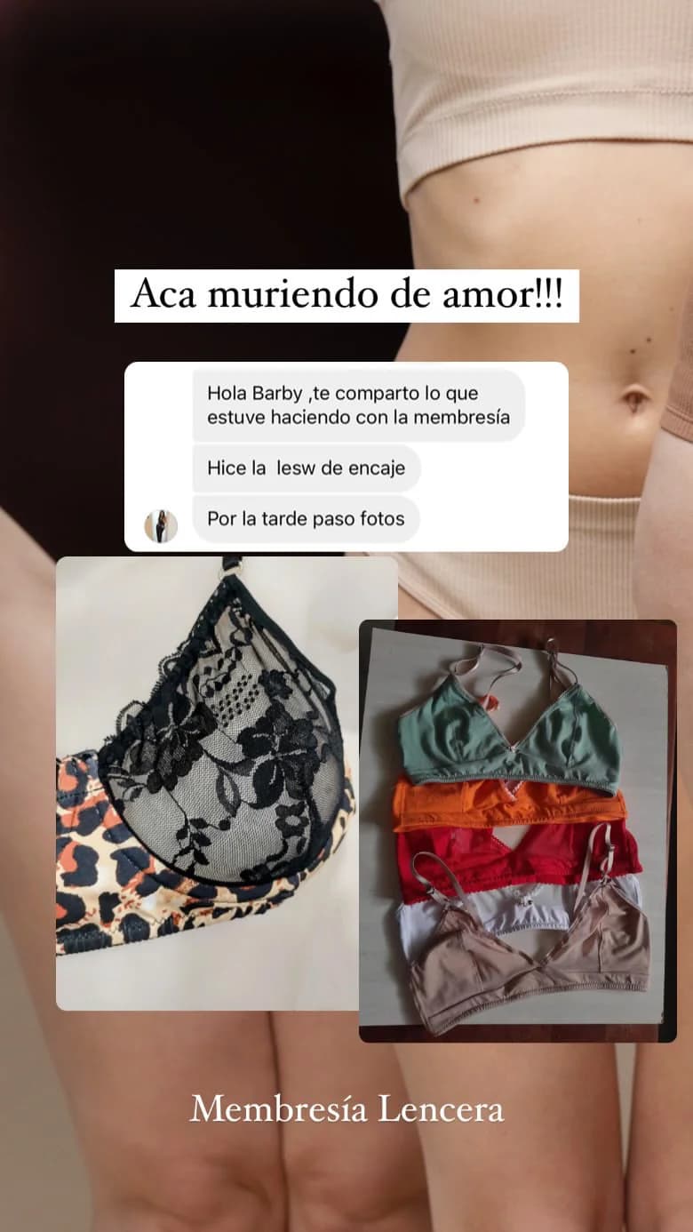 Mensaje y bralettes de encaje y estampado creados con la membresía lencera