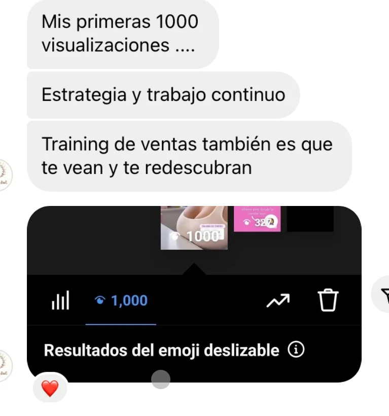 Captura de alumna compartiendo récord de ventas en la formación