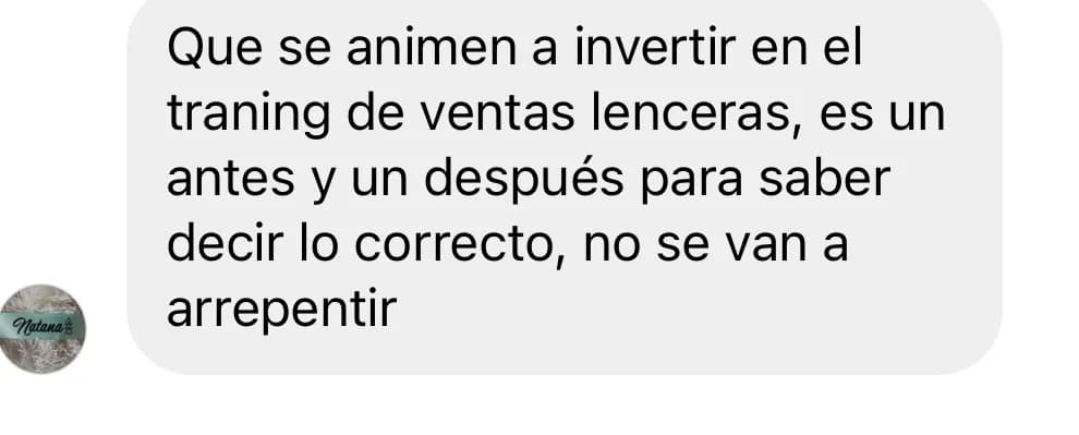 Mensaje recomendando la formación de ventas lenceras